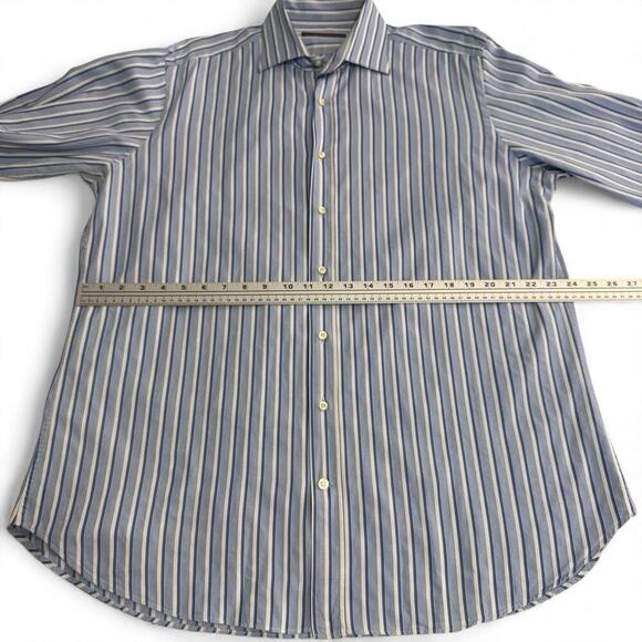 Etro men’s Blue White Striped Cotton Shirt Size 44 Button Up Made In Italy - Picture 3 of 4